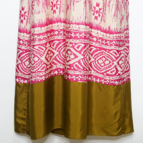 Ann Taylor LOFT 100% Silk Tribal Print Pink Cream Crossover Maxi Dress Size 0 - Picture 7 of 9